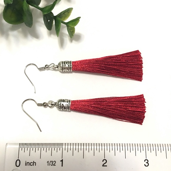 Royal Red Tassel Drop Earrings BOUTIQUE - Picture 4 of 4